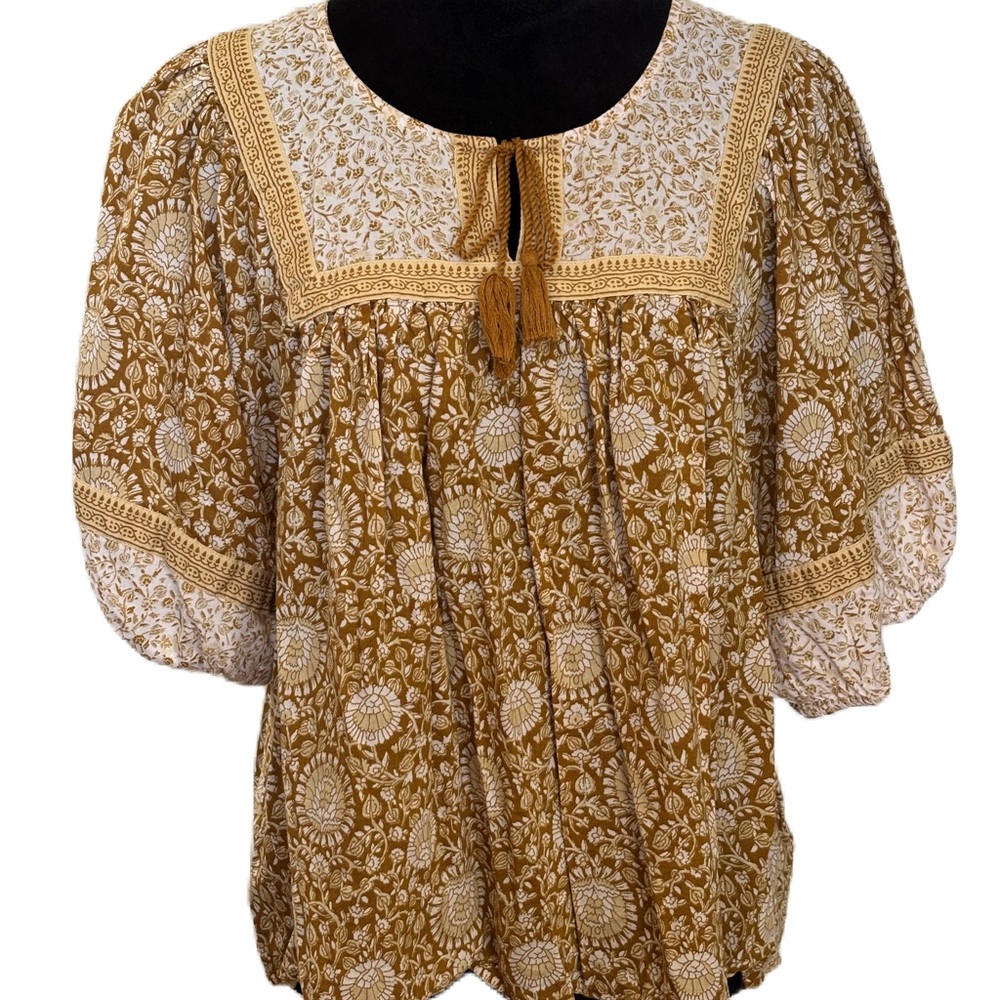 Old Navy Mustard and Cream Floral Blouse